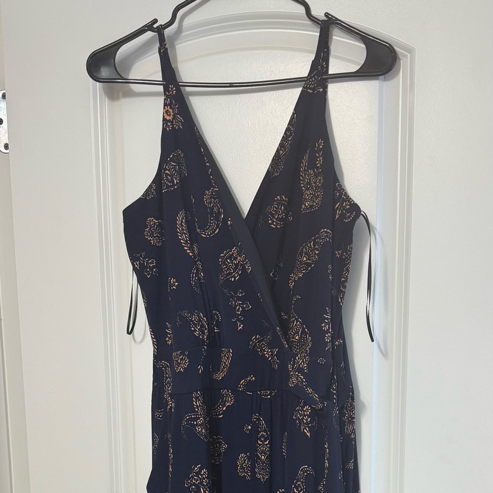 Elegant Navy Paisley Jumper Suit